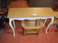 Houten barkruk, houten salontafel met glazen blad, houten tafel 110x35x80 cm - afbeelding 4 van  7