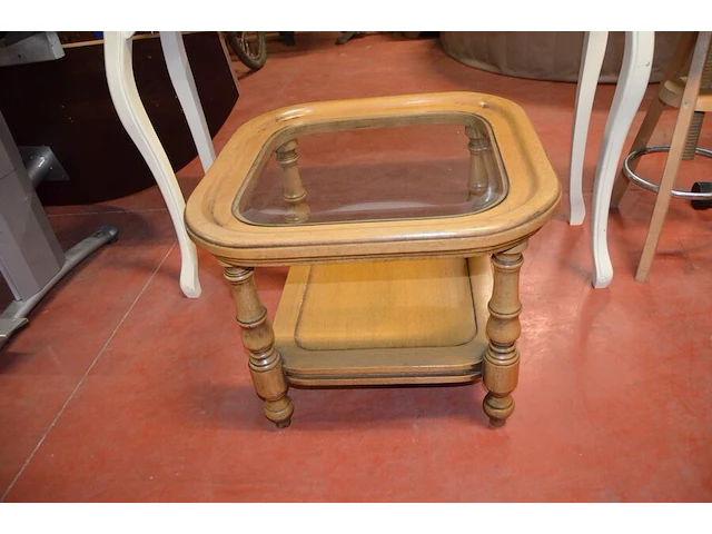 Houten barkruk, houten salontafel met glazen blad, houten tafel 110x35x80 cm - afbeelding 7 van  7