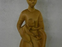 Houten beeld "vrouw met kind" h ±70cm - afbeelding 2 van  5