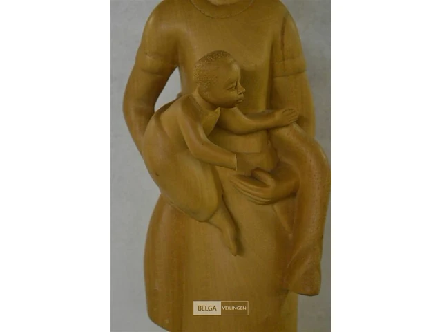 Houten beeld "vrouw met kind" h ±70cm - afbeelding 3 van  5