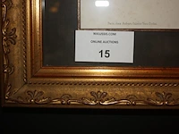 Houten bijzetstoel, kussen mulberry, plaid nobilis, 3 goudkleurige houten kaders, gravure in kader achter glas "le rondel", 2 spaanse kruiken (60,61,62,63,64,65) - afbeelding 5 van  5