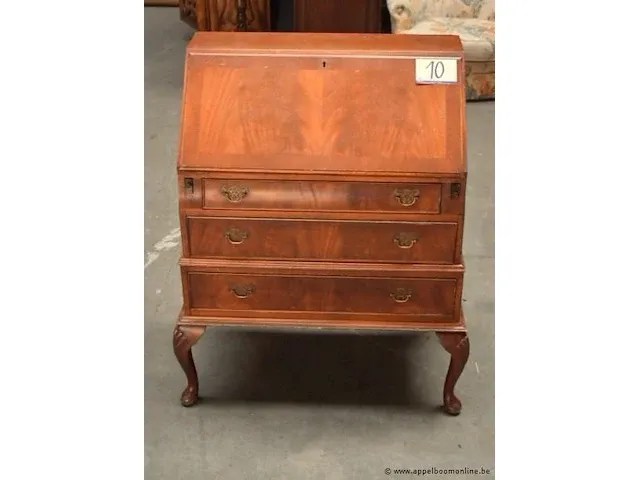 Houten bureau/secretaire, vv klapdeur en 2 laden, afm plm 74x41x98cm - afbeelding 1 van  3
