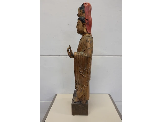 Houten chinees buddha standbeeld - afbeelding 4 van  5