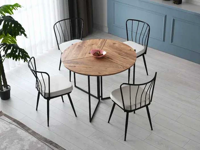 Houten en metalen eettafel - opklapbaar - afbeelding 13 van  14