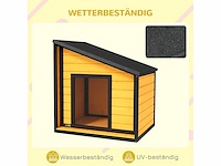 Houten hondenhok met te openen asfalt dak en deurgordijn - buitenhuis voor kleine dieren - voor kleine honden - weerbestendig - geel - 71 x 58 x 53/77 cm - afbeelding 4 van  9