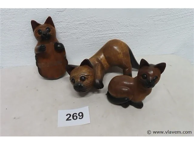 Houten katten 3 stuks - afbeelding 1 van  3