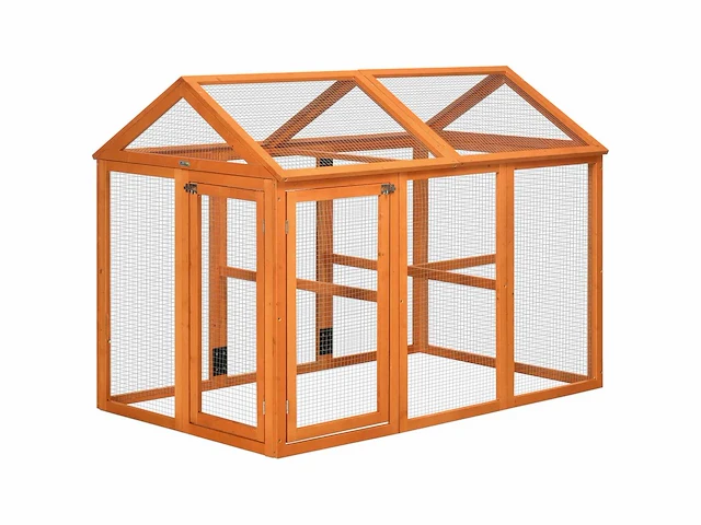 Houten kippenhok kippenhok kippenhok kippenkooi omheind 140 x 88,5 x 106 cm oranje - afbeelding 1 van  7