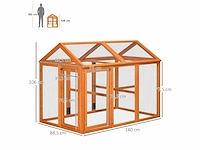 Houten kippenhok kippenhok kippenhok kippenkooi omheind 140 x 88,5 x 106 cm oranje - afbeelding 2 van  7