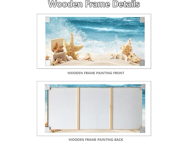 Houten omlijsting zeester in een doos zeegolf canvas - afbeelding 2 van  3