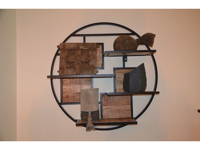 Houten rolserveerwagentje 1 deur 2 leggers , barbecueset in koffer, modern rond wandrek 4 leggers met 4 sierstukken - afbeelding 5 van  5