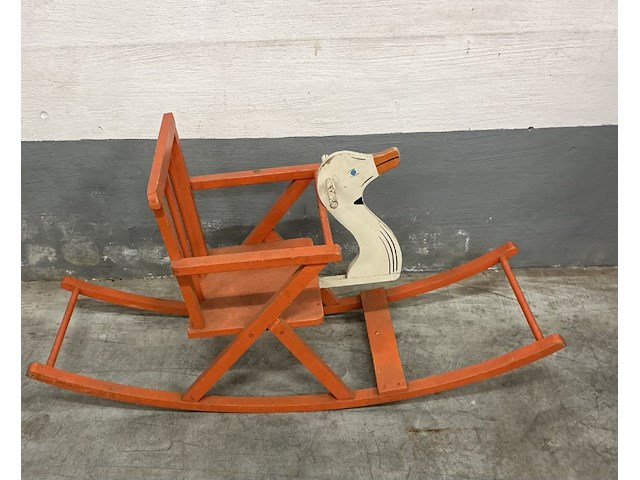 Houten schommelpaard ( wit/orange) - afbeelding 1 van  2