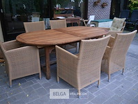 Houten tafel met 6 rieten stoelen en kussens 120x220x75cm - afbeelding 2 van  7