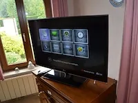 Houten tv kastje 2 deuren 1 lade, flatscree tv lg 42lw4500 met afstandsbediening, ronde houten salontafel glazen blad, houten nachtkastje 1 deur 1 lade marmeren blad, 3 bijzettafeltjes - afbeelding 12 van  13