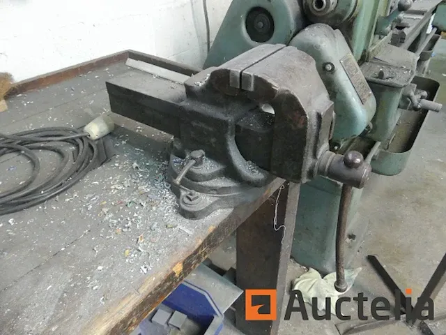 Houten werkbank met bankschroef, 2 metaal kasten 2 deuren - afbeelding 2 van  9