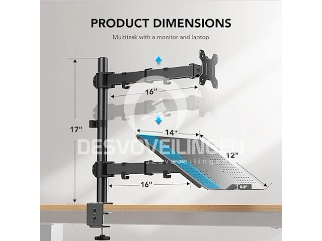 Huanuo monitorarm met laptoplade - afbeelding 2 van  5