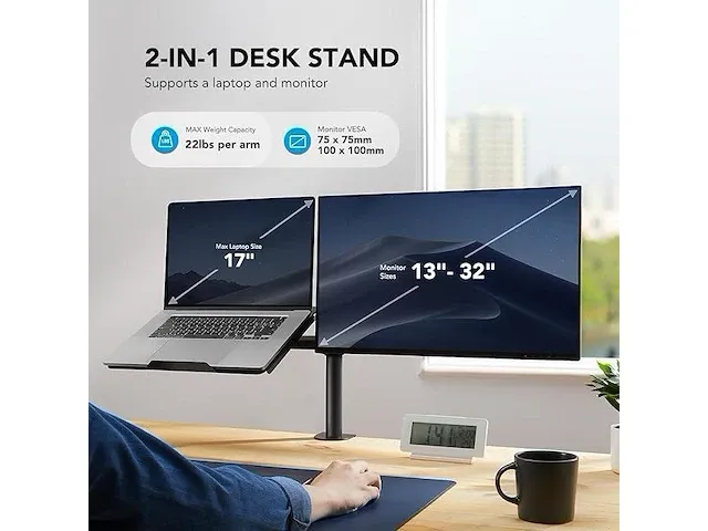Huanuo monitorarm met laptoplade - afbeelding 3 van  4