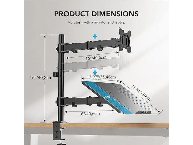 Huanuo monitorarm met laptoplade - afbeelding 2 van  4