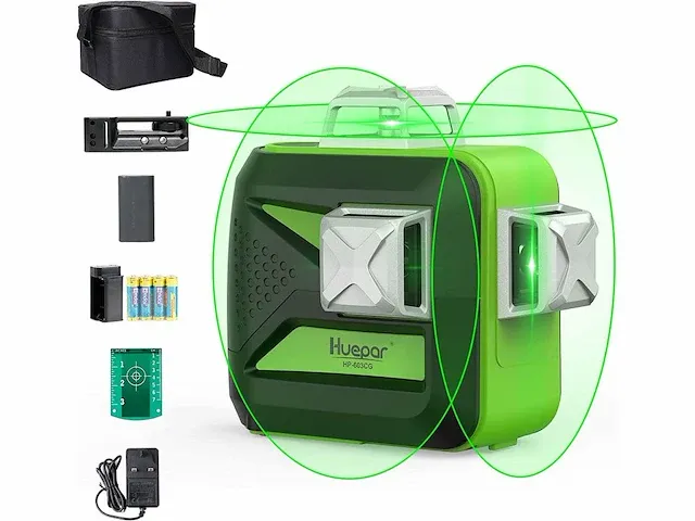 Huepar 603cg 3 x 360 groene kruis laser niveau - afbeelding 1 van  5