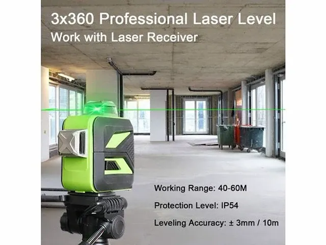 Huepar 603cg 3 x 360 groene kruis laser niveau - afbeelding 3 van  5