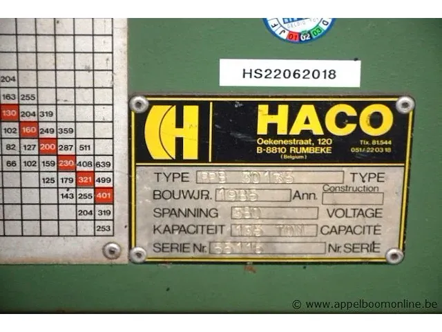 Hydraulische pers haco ppb 30135, bj 1985 - afbeelding 3 van  7