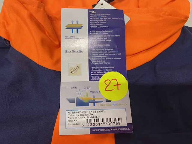 Hydrowear parka e.c.c orange/navy - maat xxl - afbeelding 2 van  2