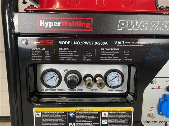 Hyperwelding pwc7.0-200a 3 in 1 multimachine (generator, lasapparaat en luchtcompressor) - afbeelding 5 van  8