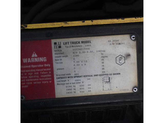 Hyster - 1995 - h2.50xm - vorkheftruck - afbeelding 2 van  15