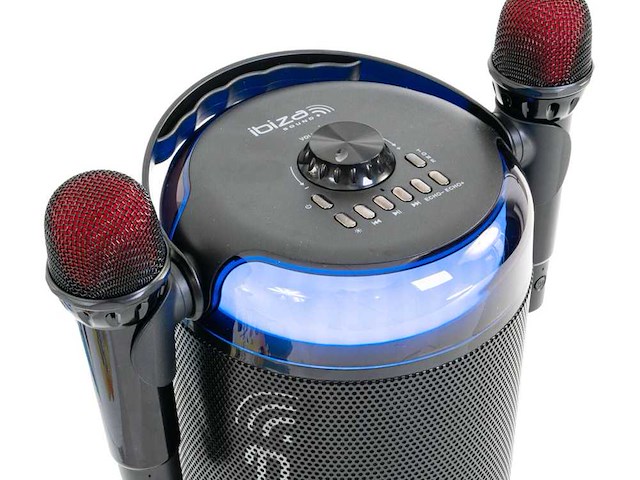 Ibiza karahome draagbare karaoke speler met 2 microfoons zwart - afbeelding 1 van  6