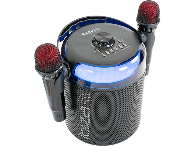 Ibiza karahome draagbare karaoke speler met 2 microfoons zwart - afbeelding 2 van  6