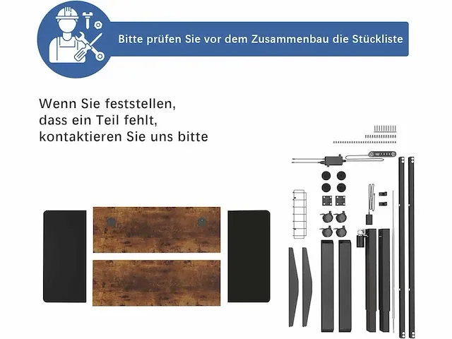 In hoogte verstelbaar bureau (zwart + bruin, 60 x 140 cm) - afbeelding 3 van  8