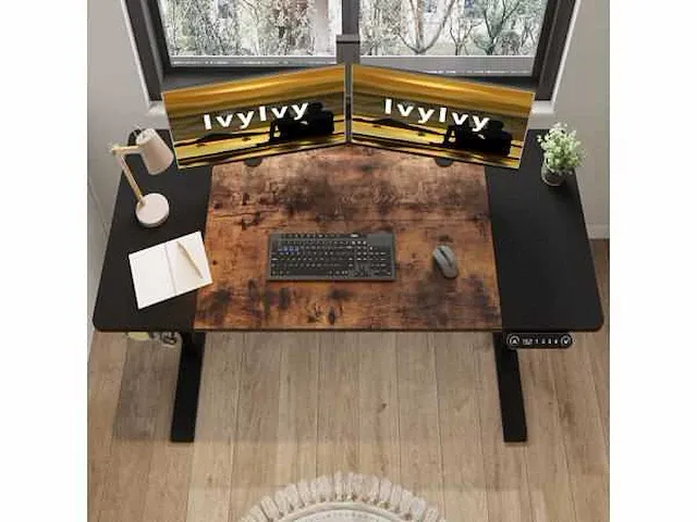 In hoogte verstelbaar bureau (zwart + bruin, 60 x 140 cm) - afbeelding 8 van  8