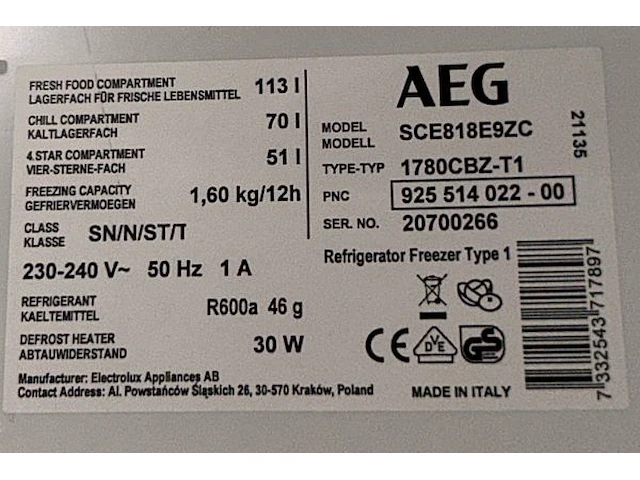 Inbouw combi koelkast aeg - afbeelding 7 van  8