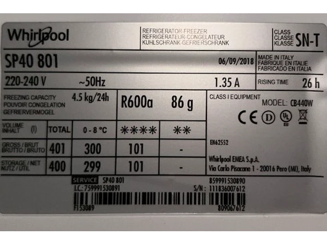 Inbouw combi koelkast whirlpool - afbeelding 6 van  9