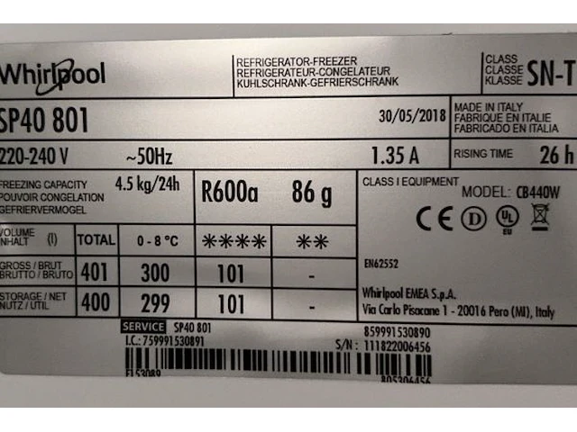 Inbouw combi koelkast whirlpool - afbeelding 7 van  8