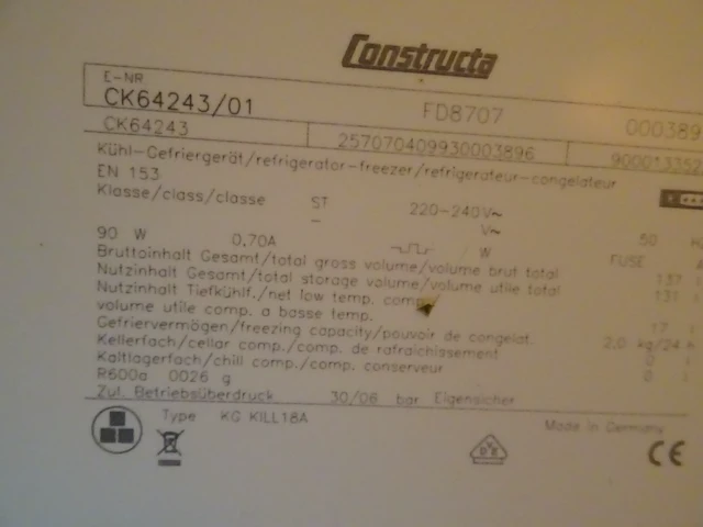 Inbouw koelkast constructa - afbeelding 3 van  4