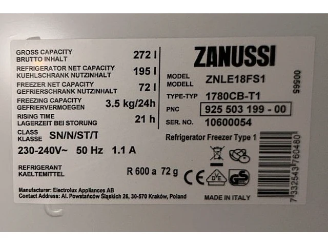 Inbouw koelkast zanussi - afbeelding 7 van  8