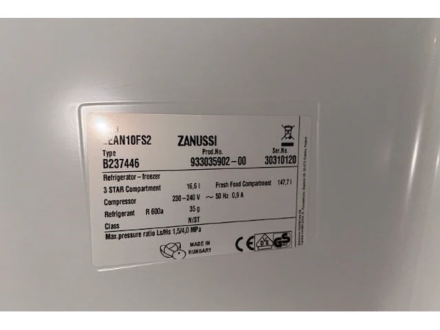 Inbouw koelkast zanussi - afbeelding 5 van  6