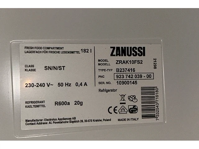 Inbouw koelkast zanussi - afbeelding 4 van  7