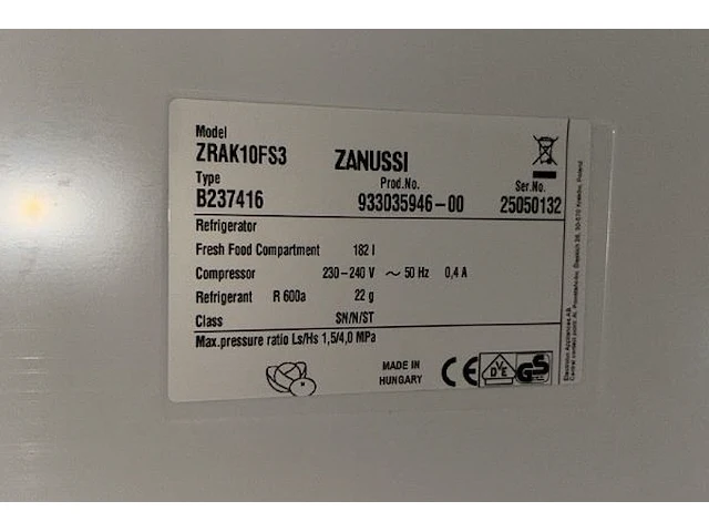 Inbouw koelkast zanussi - afbeelding 5 van  6