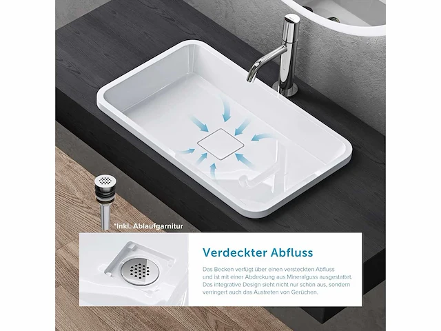 Inbouw wastafel wit - 60 x 38 x 12cm - afbeelding 5 van  8