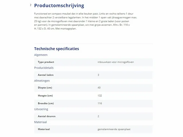 Inbouwkast voor microgolfoven - afbeelding 2 van  2