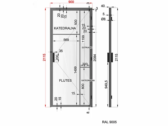 Industriële stalen binnendeur met glas (ral 9005) - afbeelding 5 van  14