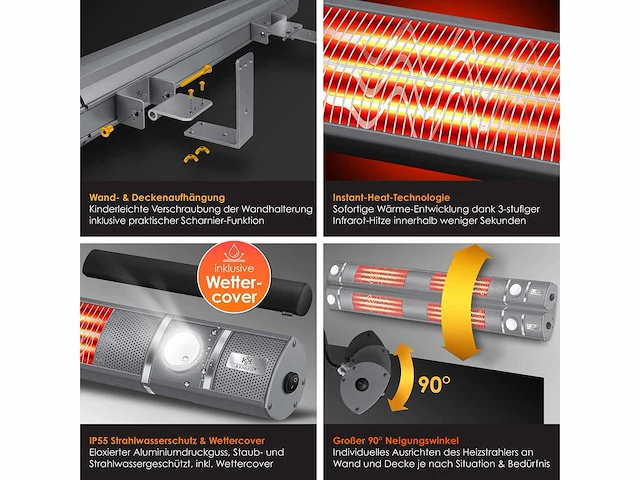 Infrarood heater / infrarood straalkachel 3000w ir gastro bar incl. led terrasverwarmer - afbeelding 7 van  10