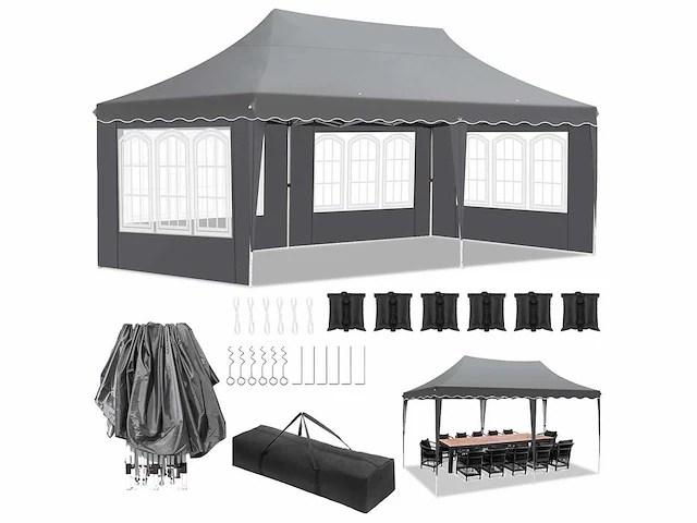 Inklapbaar prieel - 3x6m - grijs - afbeelding 2 van  5