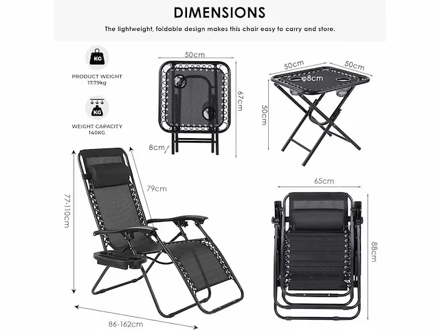 Inklapbare tuinstoelen, met bijzettafel - afbeelding 3 van  6
