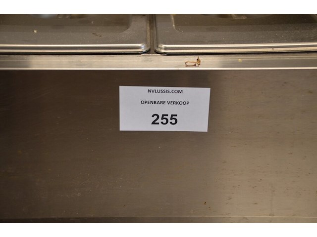 Inox saladette 8 potten diamond afm. ca. 2m met ca. 30 inox reserve bainmarie potten - afbeelding 1 van  6