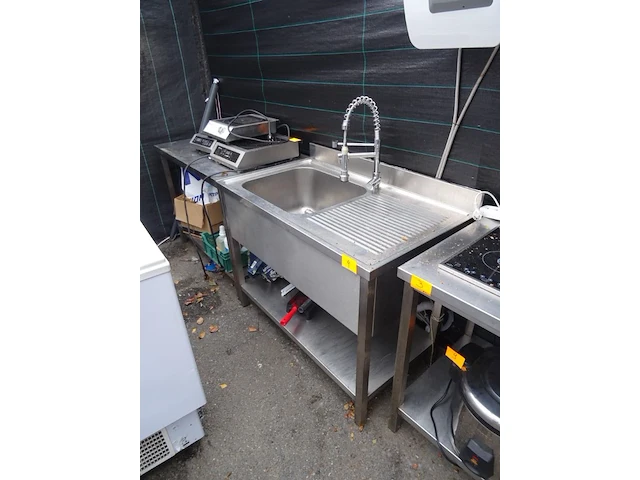 Inox spoelbak + inox werktafel - afbeelding 1 van  5