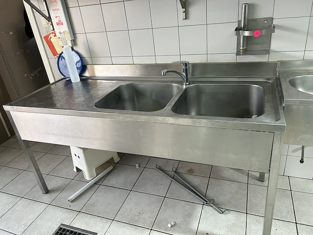 Inox spoeltafel inclusief kraan 180x70x86cm h - afbeelding 1 van  4