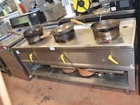 Inox wok 3 branders bertrand met 3 pannen afm. 1,80m x 0,60m - afbeelding 2 van  5