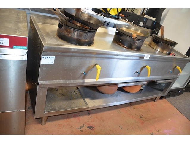 Inox wok 3 branders bertrand met 3 pannen afm. 1,80m x 0,60m - afbeelding 4 van  5